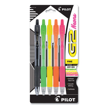 Pilot® G2 Neon Gel Pen, Retractable, Fine 0.7 Mm, Assorted Neon Ink And Barrel Colors, 5-pack freeshipping - TVN Wholesale